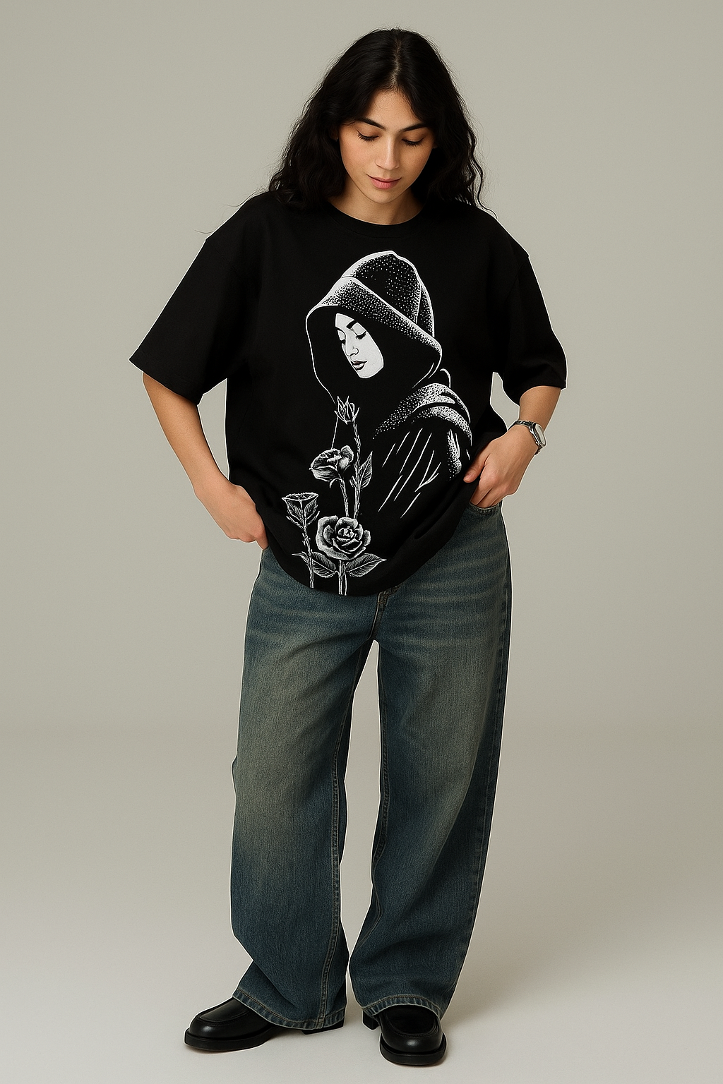 Hooded Rose Oversized Tee