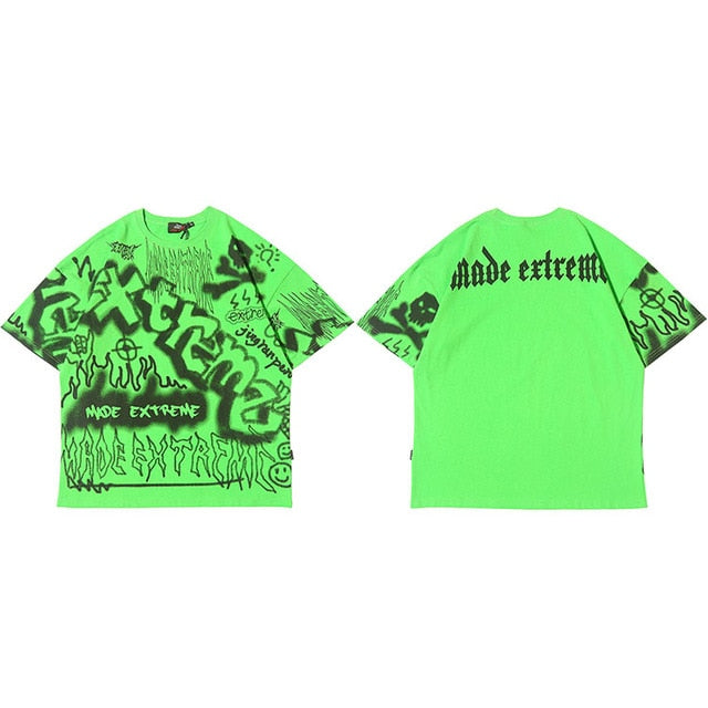 Hip Hop T Shirt Oversize Streetwear Men Graffiti Tshirt Short Sleeve Cotton Summer Harajuku T-Shirt Loose HipHop Green New-5