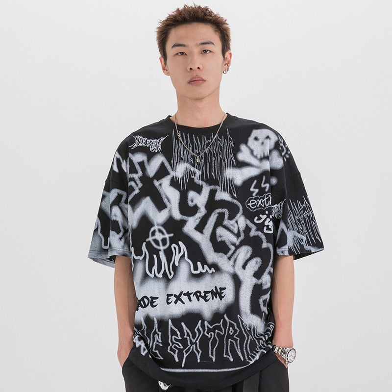 Hip Hop T Shirt Oversize Streetwear Men Graffiti Tshirt Short Sleeve Cotton Summer Harajuku T-Shirt Loose HipHop Green New-4