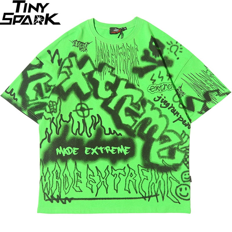 Hip Hop T Shirt Oversize Streetwear Men Graffiti Tshirt Short Sleeve Cotton Summer Harajuku T-Shirt Loose HipHop Green New-1