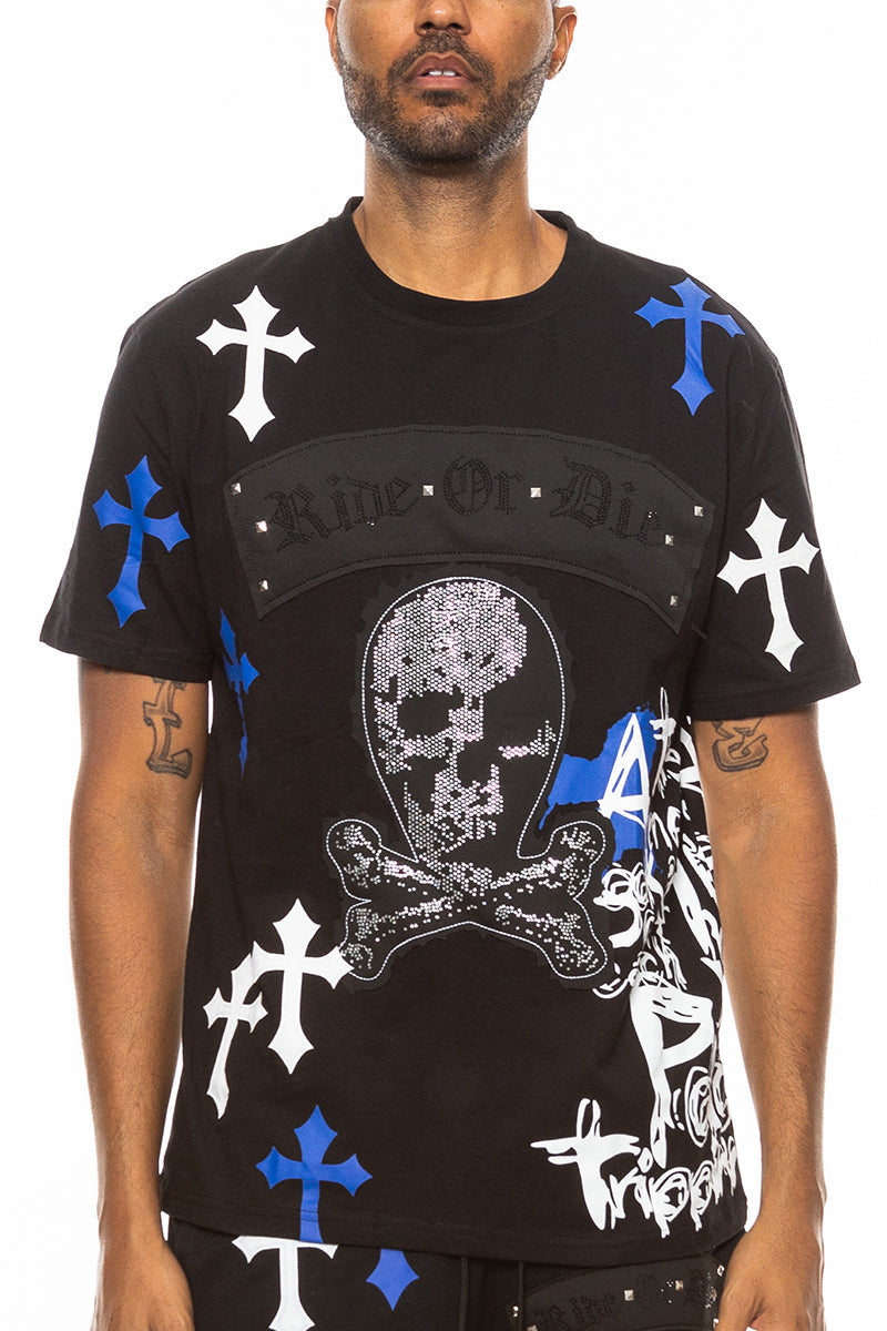 Bejewelled Chrome Skull TShirt-0