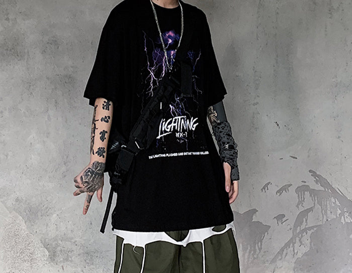 Lightning Print T Shirt Men Summer Casual Tshirt Tees Hip Hop Harajuku Loose Streetwear Short Sleeve Shirts-3