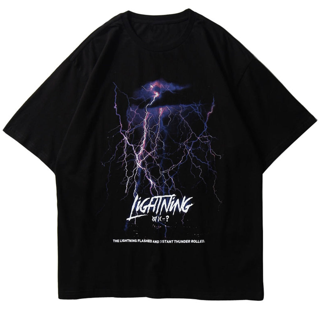 Lightning Print T Shirt Men Summer Casual Tshirt Tees Hip Hop Harajuku Loose Streetwear Short Sleeve Shirts-0