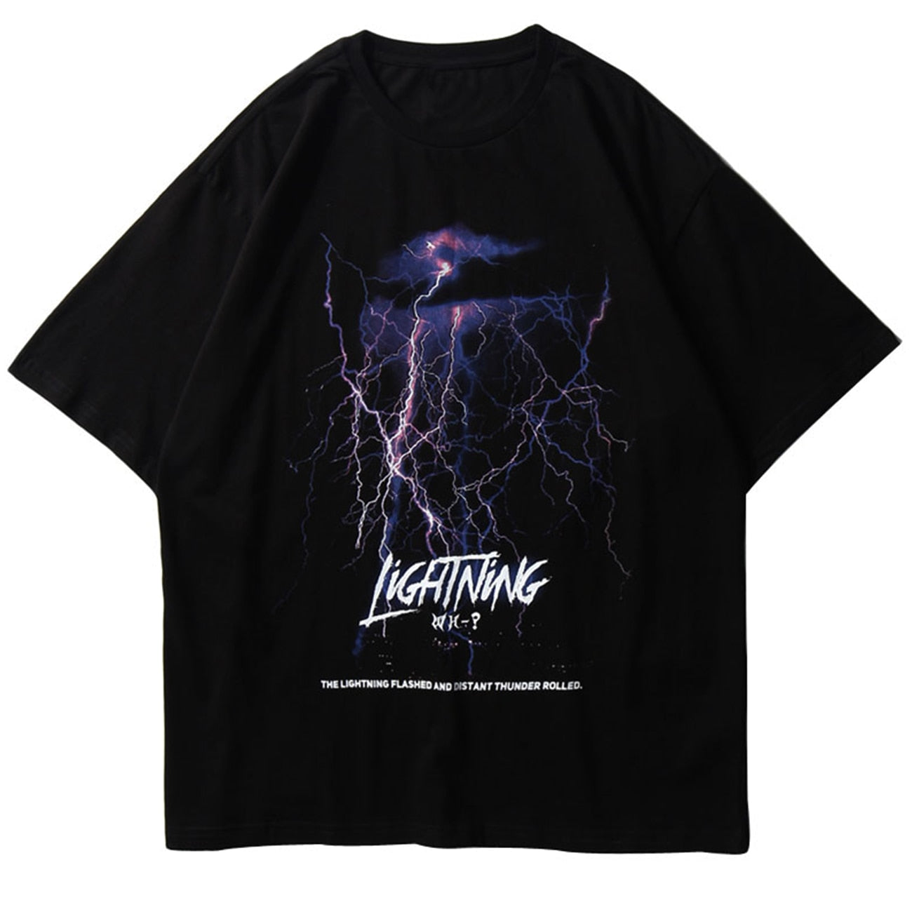 Lightning Print T Shirt Men Summer Casual Tshirt Tees Hip Hop Harajuku Loose Streetwear Short Sleeve Shirts-0