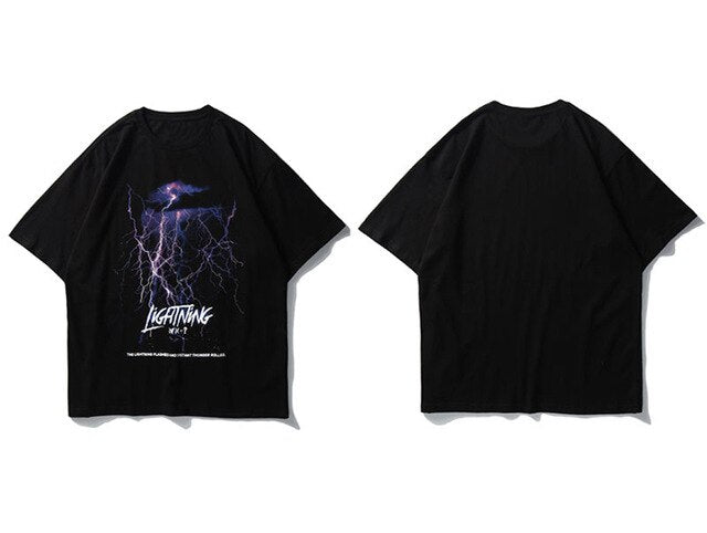 Lightning Print T Shirt Men Summer Casual Tshirt Tees Hip Hop Harajuku Loose Streetwear Short Sleeve Shirts-4